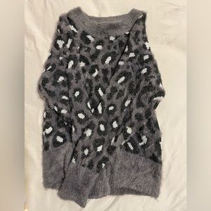 Grey Cheetah Print Fuzzy Sweater